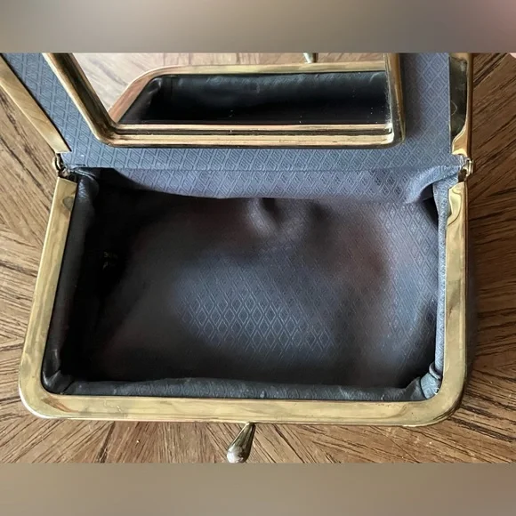 Vintage Eel Skin Gray Leather Clutch Purse with Kiss Lock & Mirror / Wallet - Picture 7 of 10